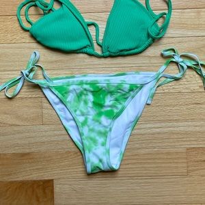 LA Hearts Green Tie Dye String Bikini Bottoms